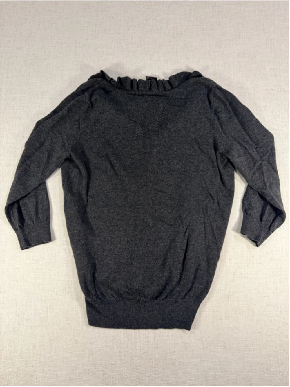 Ann Taylor Petite Women’s Ruffle Trim Button Front Cardigan Heather Charcoal Sma